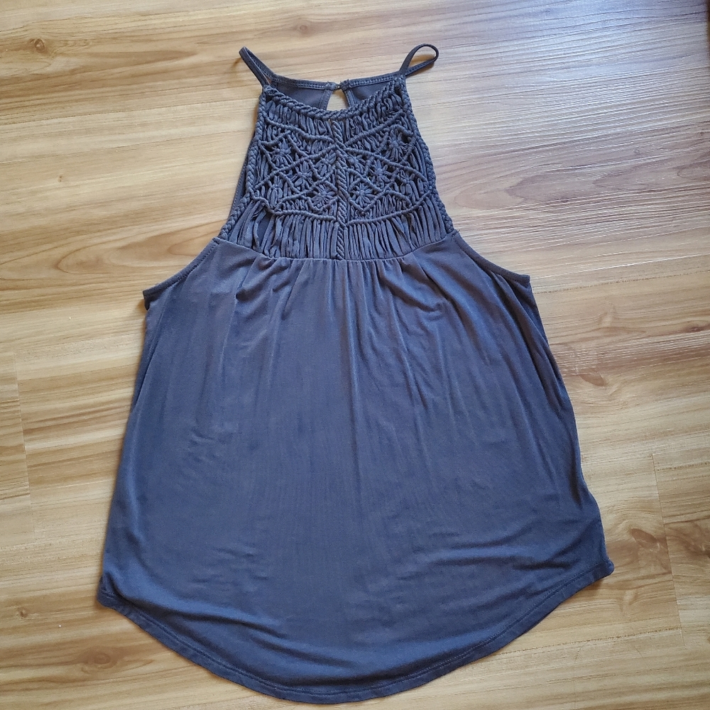 American Eagle High Neck Macrame Tank